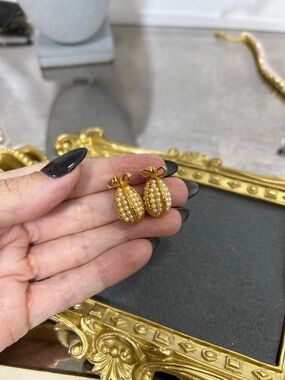 Joan Rivers Gold-Tone Pearl Cluster Bow Drop Earrings